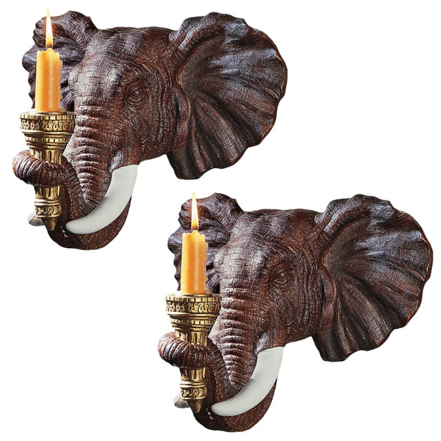 Elephant Candle Holder Wall Decor Wall Sculpture, Set Of 2