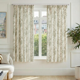Linen Look Sheer Curtains Green Floral Pattern Net Curtain 2 Panels 140 x 183 cm