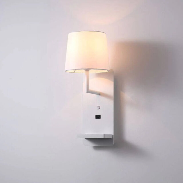 UltraBeam 4 Watt White Bedside Reading Wall Lamp For Bedroom - USB & Wireless Charging