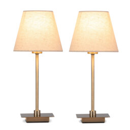 Pair (2x) Square Stick Antique Brass Metal Bedside Table Lamp