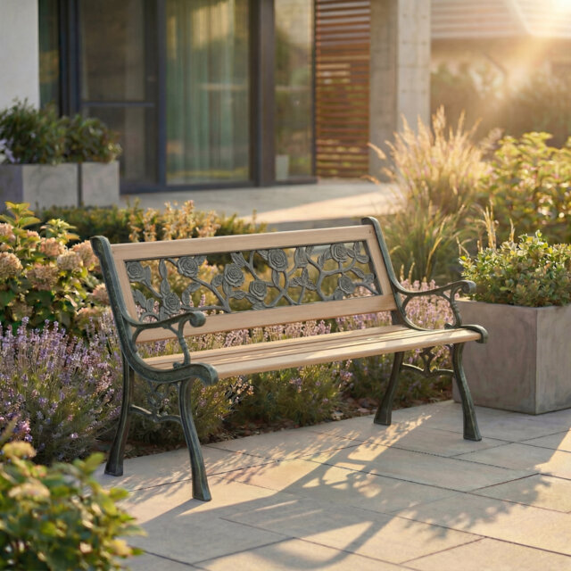 Millen Iron Garden Bench Outdoor Seating Rose Style Patio Bench For Garden Patio Balcony & Lawn