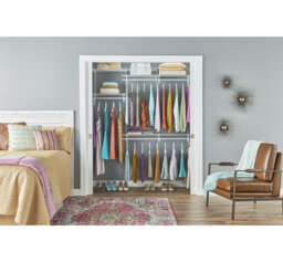 Adjustable ShelfTrack Wardrobe or Utility Clothes Rail System Heavy Duty White Wire Shelving Kit