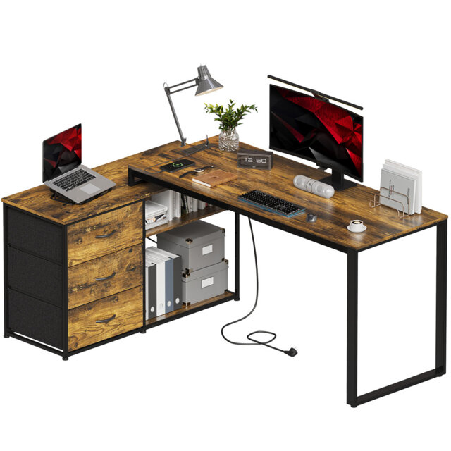 Ahriana L-Shaped Metal Base Computer Desk
