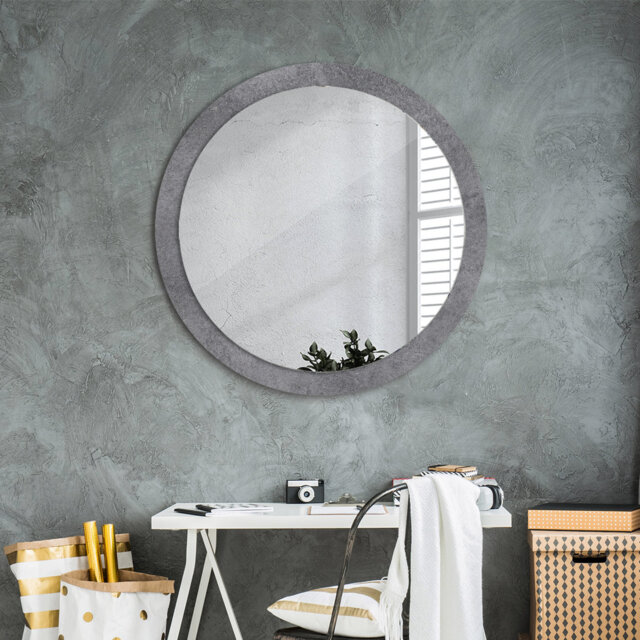 Huldar Round Glass Framed Wall Mounted Accent Mirror in Grey