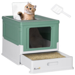 Hooded , Portable 47.5*35.5*36.7 cm Polypropylene 1 Piece Hooded Cat Litter Box Green Odour-Control Design