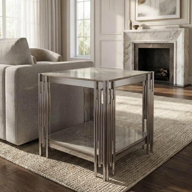 Kya End Table Stone & Stainless Steel