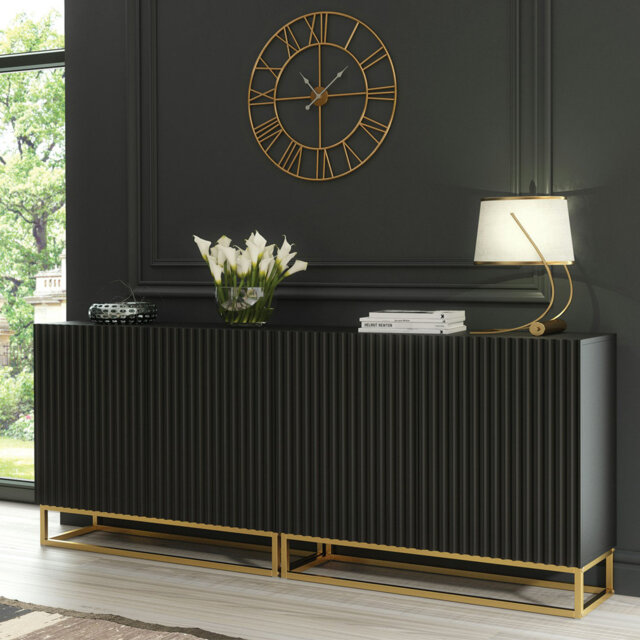 Modern Sideboard with Fluted Fronts & Gold Legs – 200cm Storage Cabinet