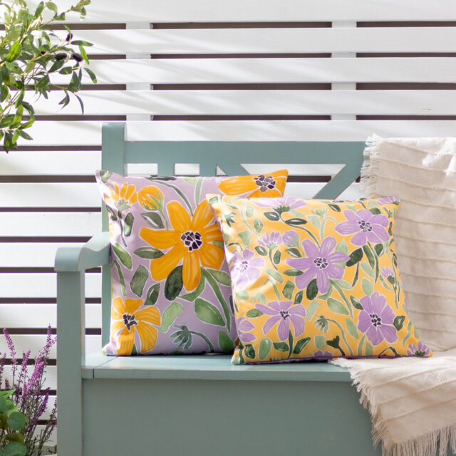 Indoor / Outdoor Floral Square Throw Cushion With Filling