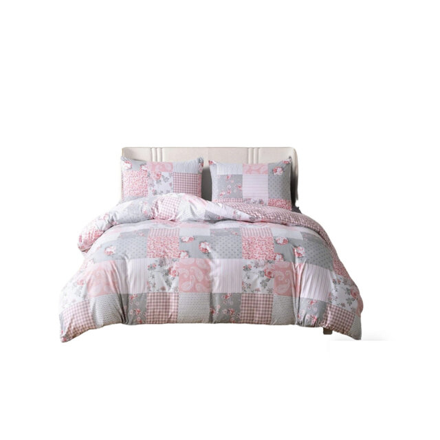 Duvet Cover Set 4 Pcs Brushed Microfibre Quilt Cover Bedding Set (Grey Floral, Super King 4 Piece)