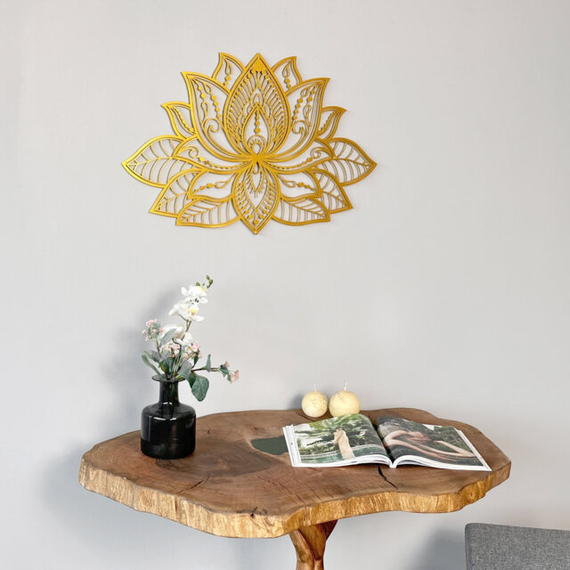 3D Metal Mandala Lotus Flower Wall Art - Boho Geometric Wall Decor, Ready to Hang, Gold/Black