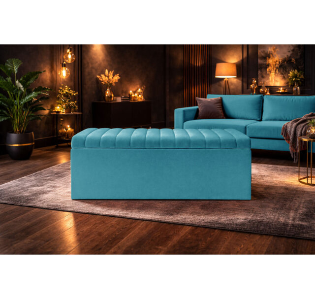 Royal Velvet Storage Ottoman Box with Hinged Lid - Lined Upholstered End of Bed Storage Bench - Soft Close Storage Seat - Made in UK