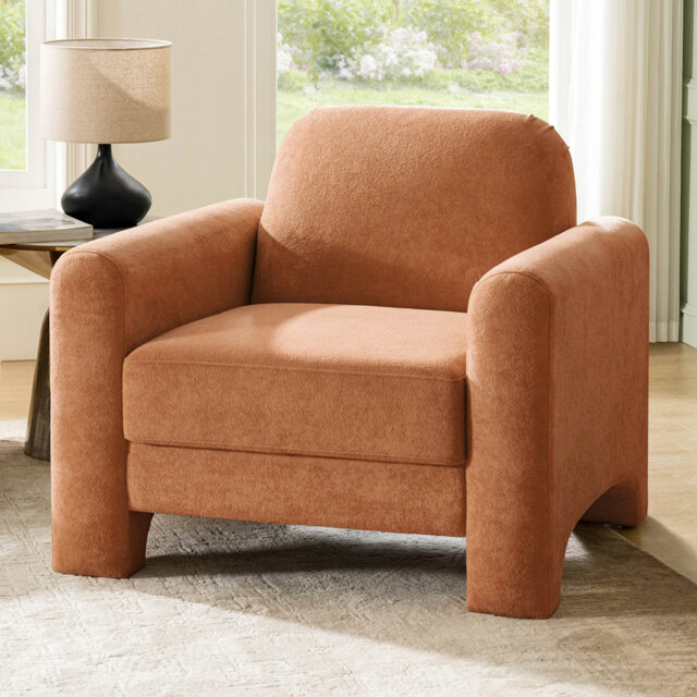 Gabriel Modern 91 Cm Curved Chenille Wide Seat Armchair