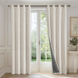 Beige 90 inch Scroll Flower Floral Blackout Curtains 2 Panels