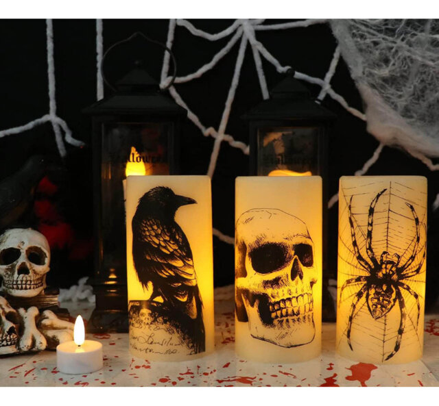 Halloween Flameless Pillar Candles With 6H Timer,Pack Of 3