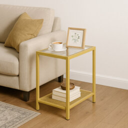 Harrower Gold Glass Side Table with Storage Shelf End Table Living Room Furniture