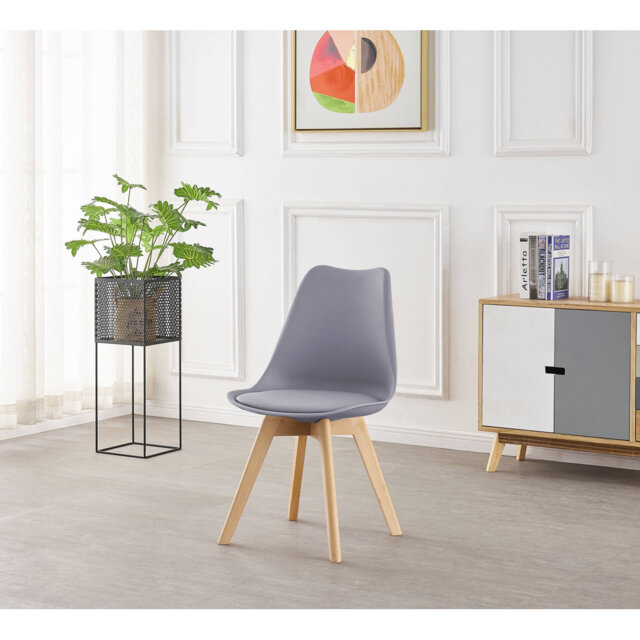 Thomasin Modern  Scandinavian Minimalist Dining Chairs with Faux Leather Cushions and Solid Wood Legs - Side Chair for Dining Room Kitchen Office