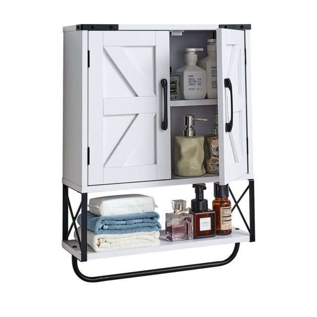 Bathroom Wall Cabinet, with 2 Doors & Adjustable Shelf, Over the Toilet Storage Medicine Cabinet Wall Mounted, Hanging Organizer with Open Partition &