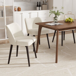 Modern Curved Back Dining Chair With Wood Legs, Upholstered Accent Chair For Kitchen & Living Room