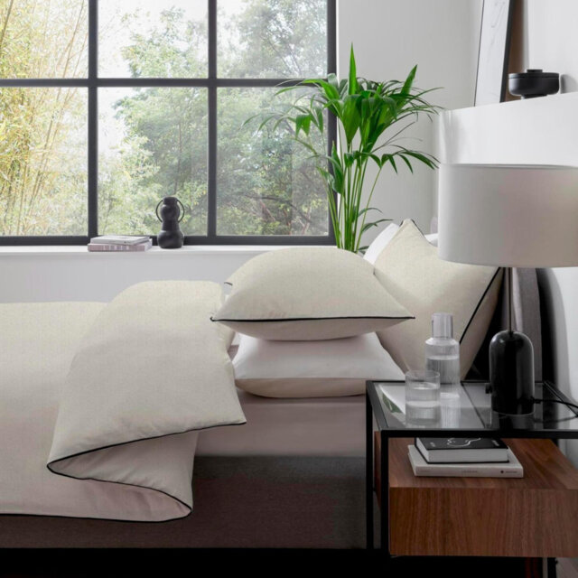 Premium Bedding Set 100% Cotton Duvet Cover with Black Piping Trim