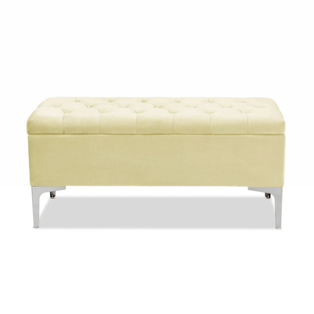 Modena Wide Velvet Tufted Rectangle Ottoman Storage Bench with Legs, Upholstered Multi-Function Footstool Bench for Living Room & Bedroom