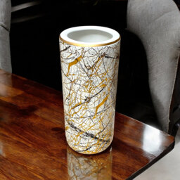 "Hand-Finished Chamari Ceramic Umbrella Stand - 18"" H Freestanding Design with Vintage Distressed Finish, Ideal for Home Décor or Flowers"
