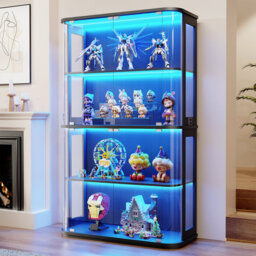 Large Rounded Display Cabinet With Glass Door, 4-tier Curio Cabinet With Led Lights