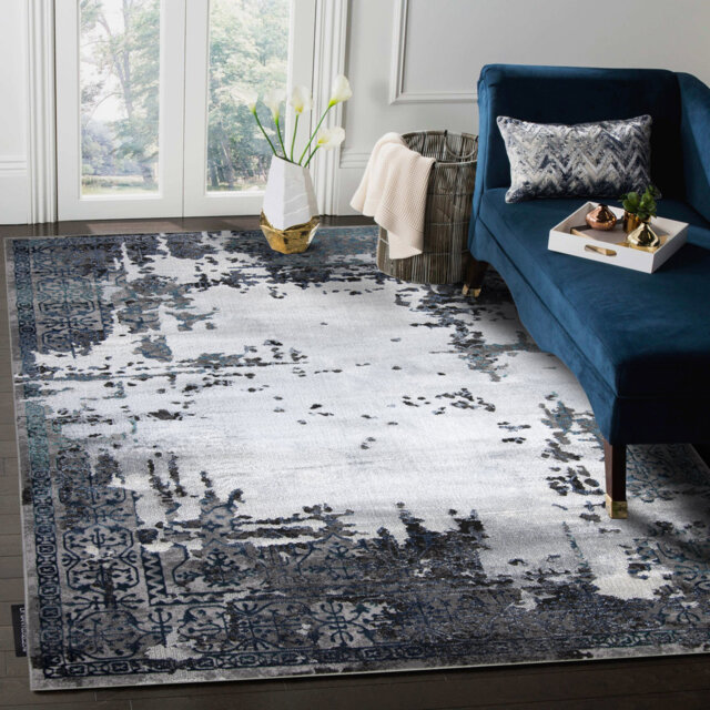 Modern DE LUXE rug for the living room, bedroom, vintage ornament - textured gray
