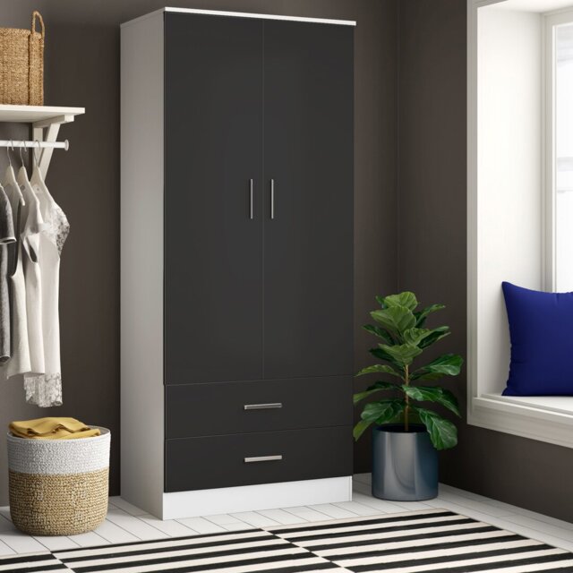Eva High Gloss 2 Door + 2 Drawer Wardrobe - H: 180cm x D: 47cm x W: 76cm