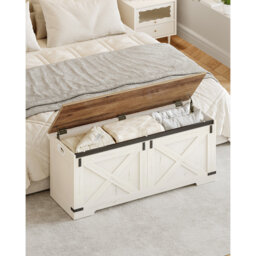 Storage Chest, Farmhouse Shoe Storage Bench with 2 Secure Hinge, Lift-Top Storages Bench, Bed End Stool, Wooden Storages Organizer, for Bedroom