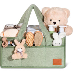 Nappy Caddy Organiser Changing Basket Baby Essentials Baby Hamper Basket Portable Travel Bag Luxury Soft Fabric Rabbit Key Ring Detachable Compartment