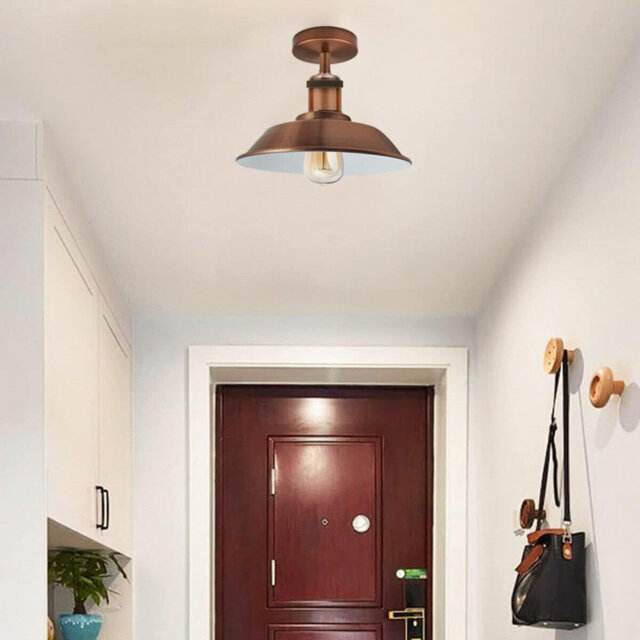 Semi Flush Mount Vintage Industrial-Ceiling Light Industrial Metal 22cm Lampshade Ceiling Light Mini Pendant Lighting for Farmhouse Porch Kitchen Bath