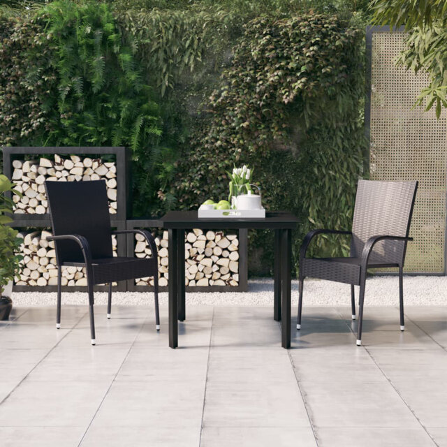 Rosalind Wheeler 3 Piece Outdoor Dining Set Black, 1 Table, 2 Chair