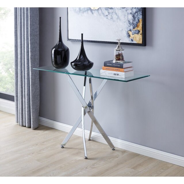 Chayton Modern Contemporary Glass And Chrome Console Hallway Table - Modern Sleek Design