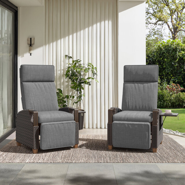 Garden Air Pump Lounge Chair with Cushion, Independent Back & Footrest Adjustment, Set of 2