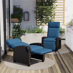 Garden Air Pump Lounge Chair with Cushion, Independent Back & Footrest Adjustment, Set of 2