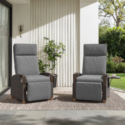 Garden Air Pump Lounge Chair with Cushion, Independent Back & Footrest Adjustment, Set of 2