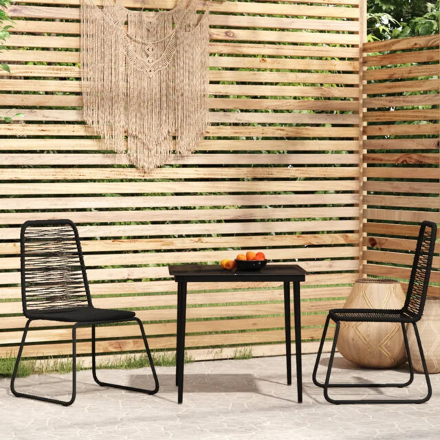 Ebern Designs 3 Piece Garden Dining Set Black, 1 Table, 2 Chair