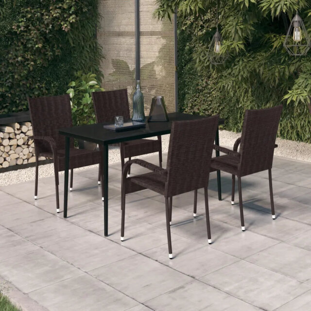 Rosalind Wheeler 5 Piece Garden Dining Set Brown And Black, 1 Table, 4 Chair