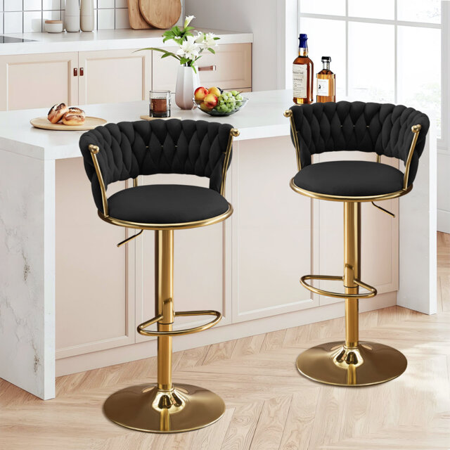 Upholstered Adjustable Height Counter Stool with Metal Frame