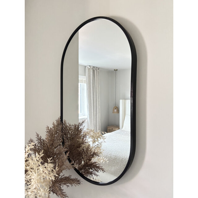 Black Oval Metal Modern Wall Mirror 70cm - Part Of The Delmarie Range