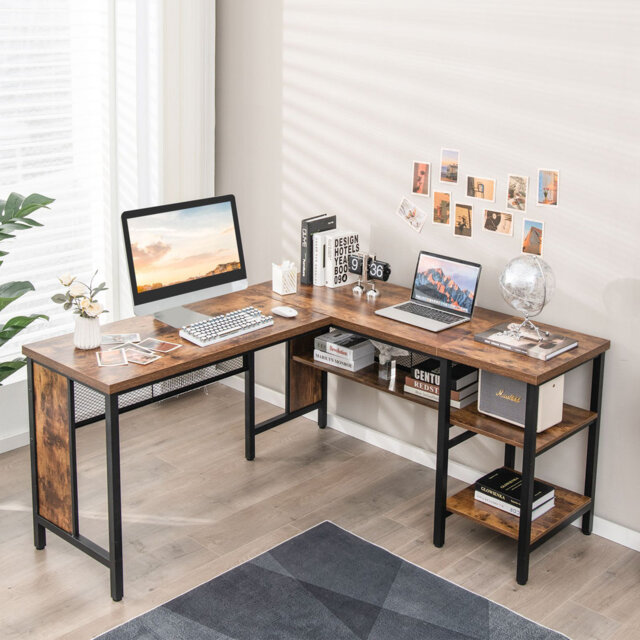 L-Shaped Metal Base Computer Desk