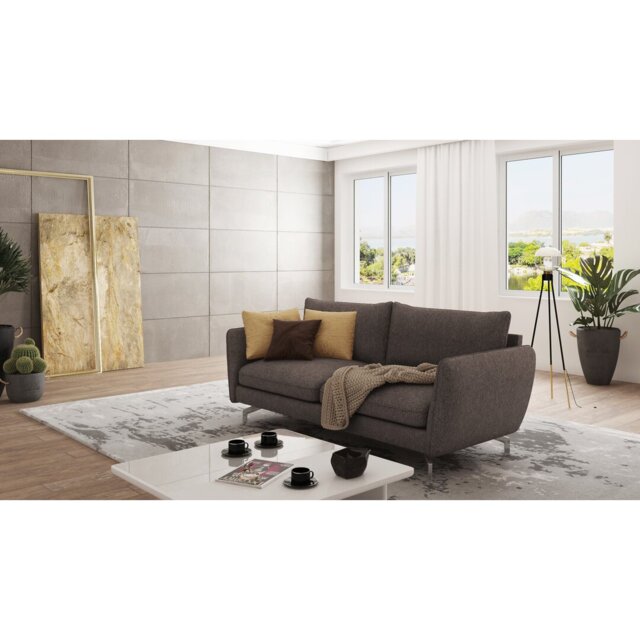 Modern Sofa 3 Seater with Silver Metal Legs