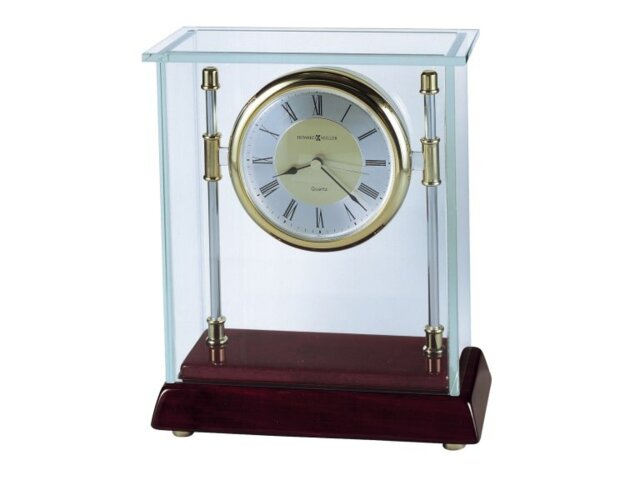Kensington Retro Analog Acrylic Quartz Tabletop Clock in Chrome/Rosewood Hall/Clear