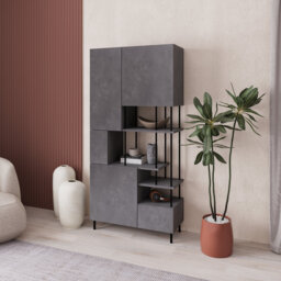 Key Modern Bookcase Display Unit with Closed Cabinets and Open Shelves