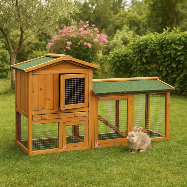 Vida 2 tier Weather Resistant Rabbit Hutch with Ramp, Cage House For Small Animals
