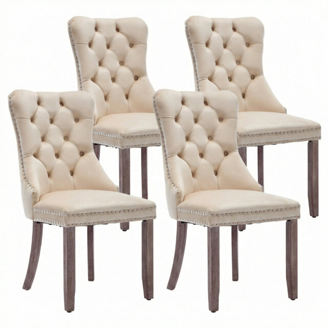 50cm H Tufted Velvet Upholstered Wing Back Armchair in Beige