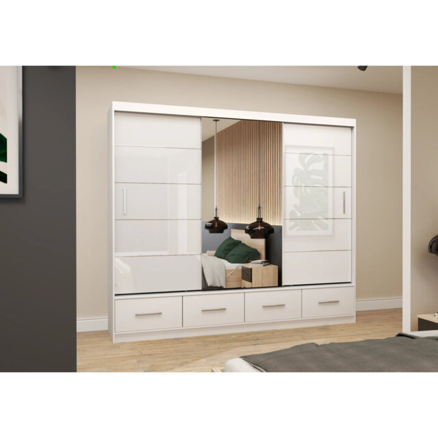 Grey Gloss Sliding Wardrobe with Mirror 250cm - Stylish and Organised Living