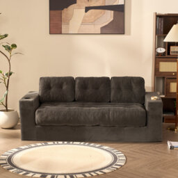 3-Seater Deep Seat Sofa with Cup Holders, Corduroy, Black