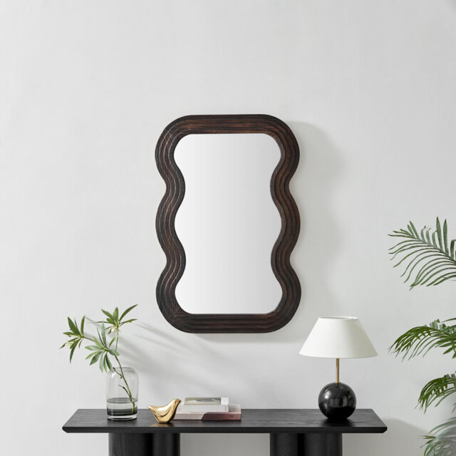 Loora Solid Wood Wavy Hallway Wall Rectangle Mirror - Slatted Fluted Wood Finish