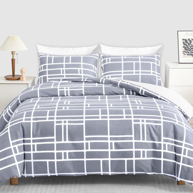 Luxury Double Brushed Microfiber Reversible Duvet Cover Set with Zipper Closure and Corner Ties